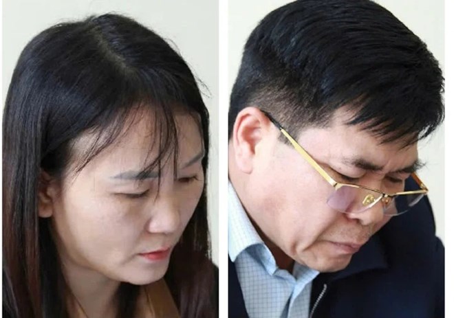 Ms. Nguyen Thi Tu and Mr. Tran Quoc Dung were prosecuted for allegations related to age fraud of SLNA players. Photo: Nghe An Police