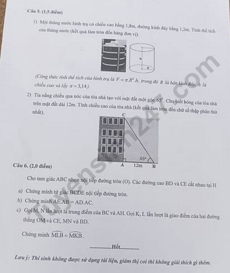 De thi chinh thuc mon Toan, ky thi tuyen sinh vao lop 10 tinh Binh Phuoc nam 2025. Anh: Tuyensinh247