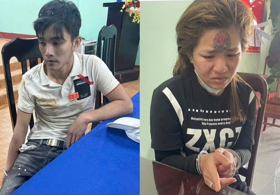 The subjects Vo Thi Nhu Lien (right cover) and Ho Khac Nhu were arrested for being involved in drug trafficking and possession. Photo: Police