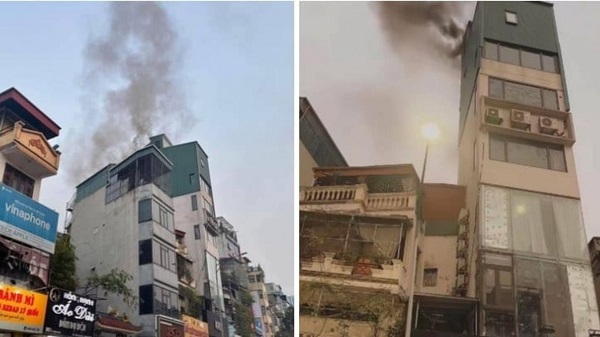 The house fire on Bach Mai Street caused local traffic congestion. Photo: Tuan Hiep