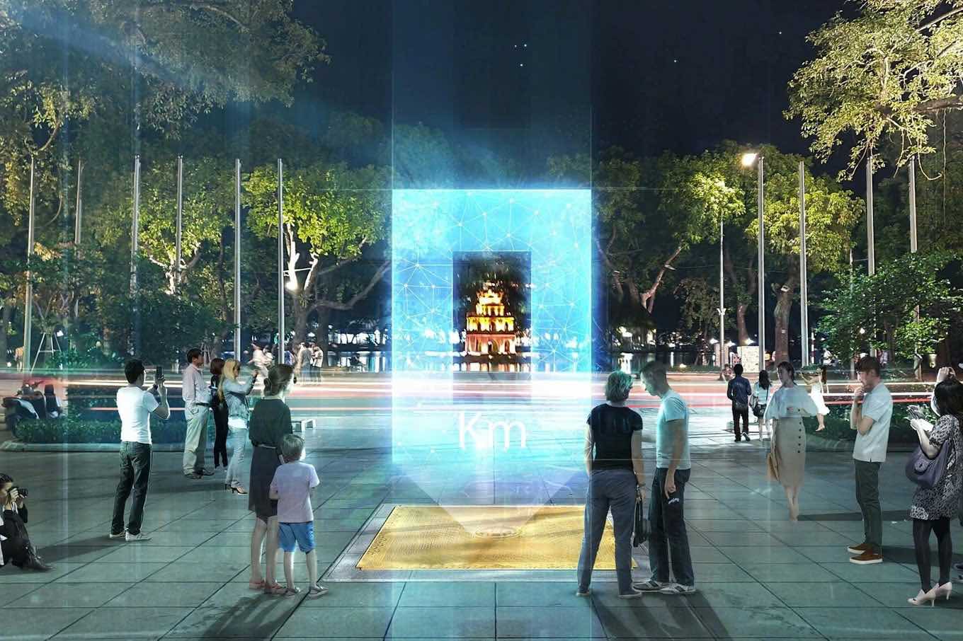 3D perspective of the Km0 milestone in the evening. Photo: Hoan Kiem District People's Committee