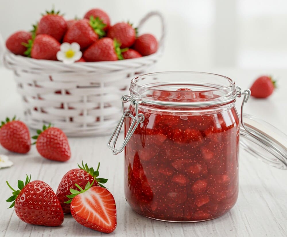 Strawberry jam is suitable for making refreshing cold drinks to cool down in the summer. Photo: AI - Dat