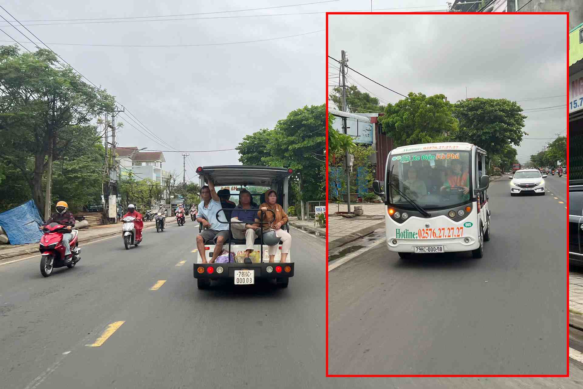 Ha Phu electric vehicle with license plate 78HC-000.08 for heavy loads, traveling on Nguyen Van Linh Street (Phu Lam Ward) towards the center of Tuy Hoa City. Photo: Hoai Luan