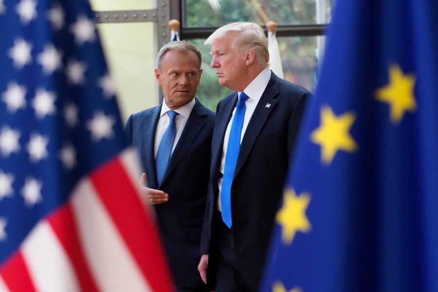 Polish Prime Minister Donald Tusk (left) and US President Donald Trump before a meeting of US-EU leaders in Brussels in 2017. Photo: Xinhua