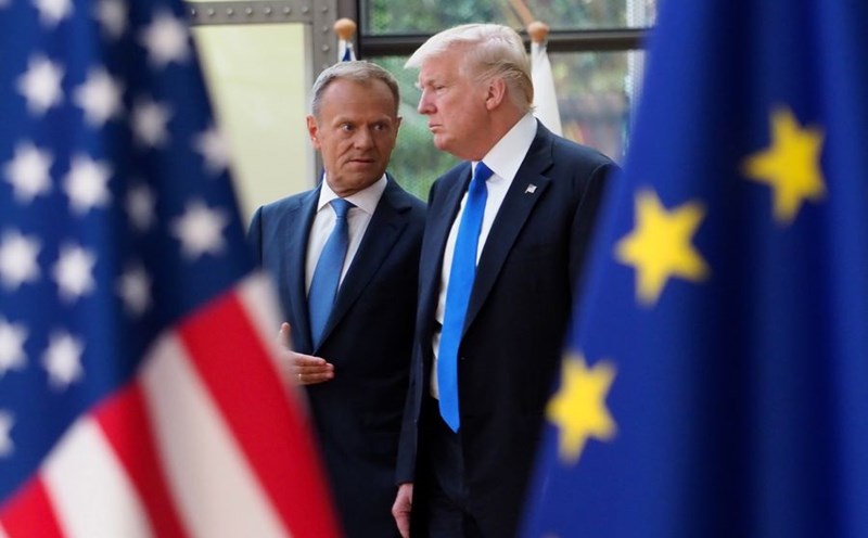 Polish Prime Minister Donald Tusk (left) and US President Donald Trump before a meeting of US-EU leaders in Brussels in 2017. Photo: Xinhua