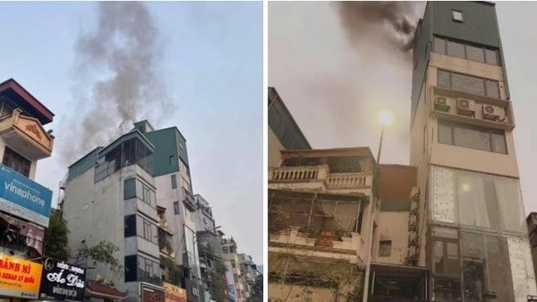 The house fire on Bach Mai Street caused local traffic congestion. Photo: Tuan Hiep