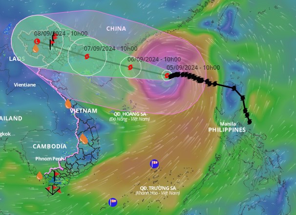 Typhoon No. 3 Yagi is the strongest storm in 30 years in the East Sea. This is an image of the location and path of Typhoon Yagi on September 5, 2024. Photo: Vietnam Disaster Monitoring System
