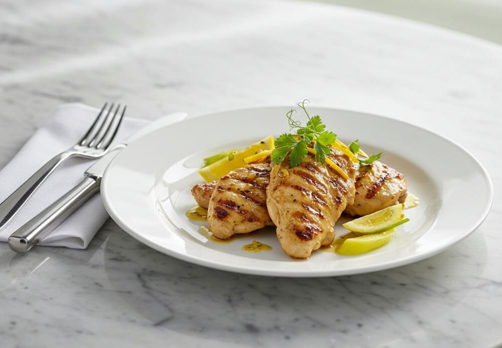 The delicious grilled chicken breast with lemon ginger helps change the taste of family meals. Photo: AI - Dat