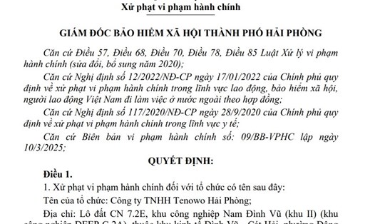 Quyết định xử phạt của BHXH TP Hải Phòng. Ảnh chụp màn hình