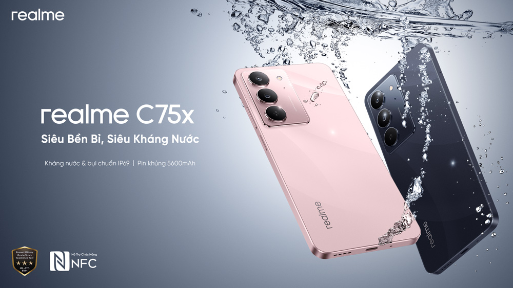 Realme C75x deserves to be called "Master of Water Resistance" with a price starting from only 4.69 million VND. Photo: Provided by the enterprise