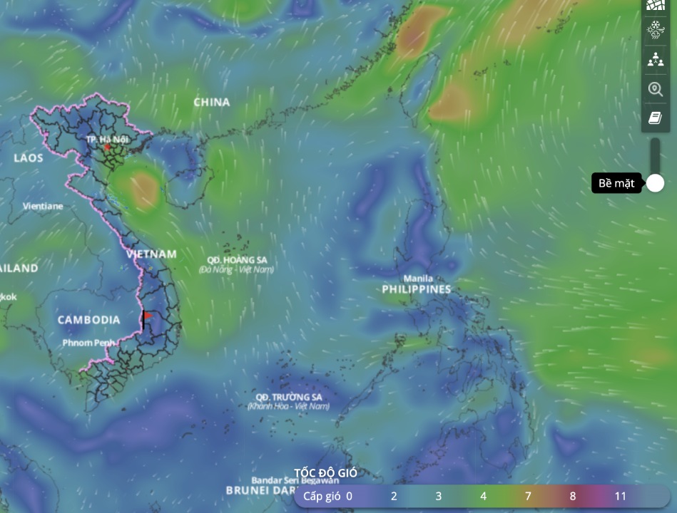 El pronostico de aire frio esta a punto de causar mal tiempo en el golfo de Tonkin. Arriba esta la imagen de la capa de viento en el mar actualizada a las 17 h en 27.3. Foto: Sistema de monitoreo de desastres naturales de Vietnam
