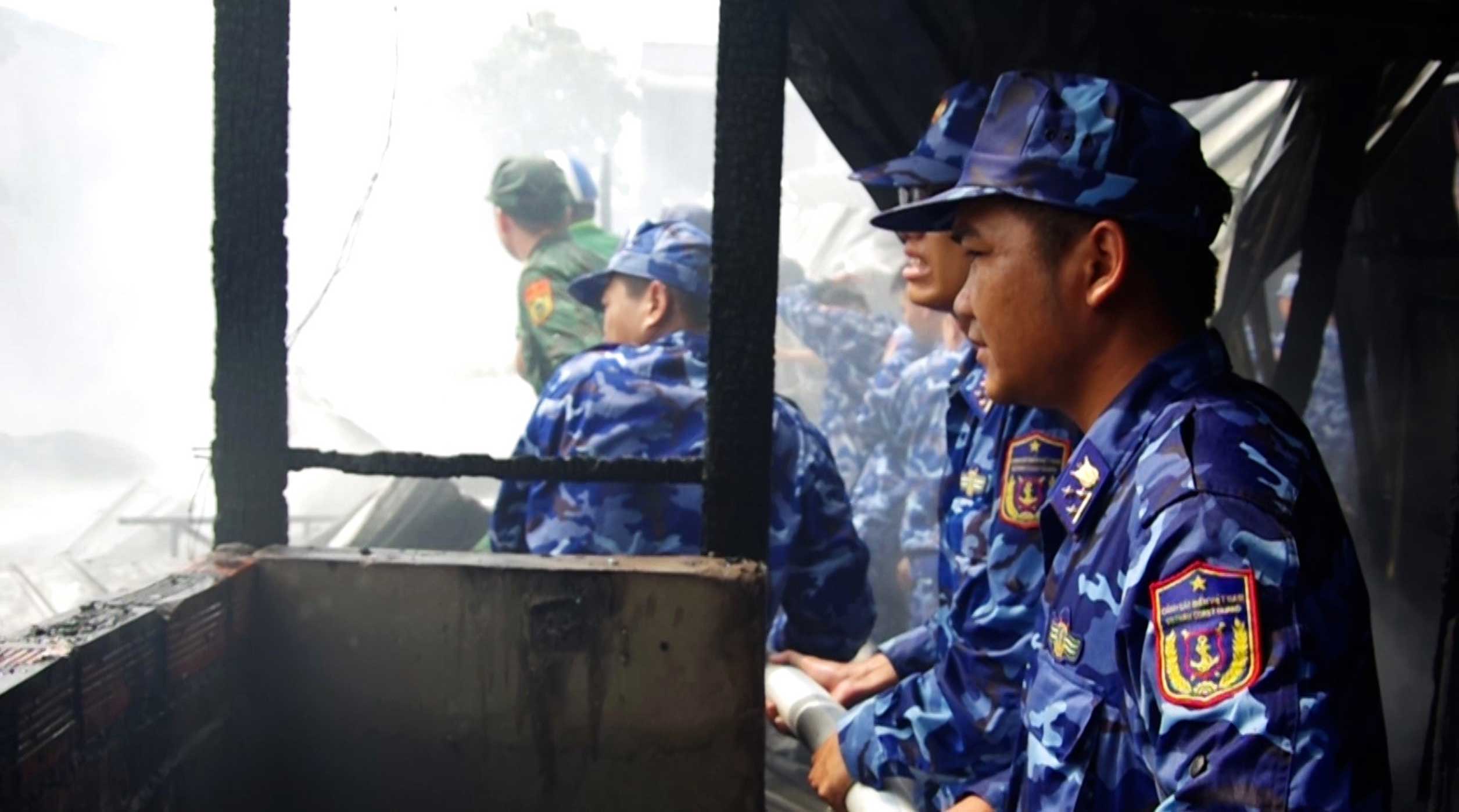 The Coast Guard conducted fire fighting to help people.