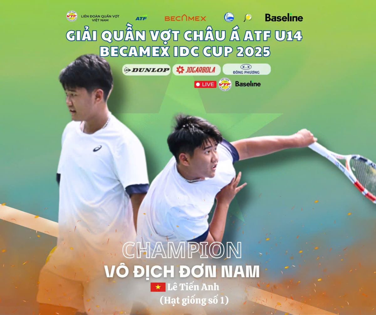 Vietnamese tennis young talent Le Tien Anh won 2 events at the U14 Asian tournament. Photo: VTF