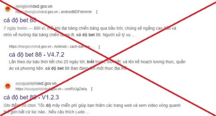 A series of state agency websites with the gov.vn domain name were indexed with gambling advertising links. Photo: CAHN