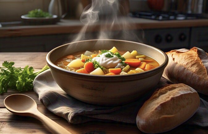 Vegetable soup recipe to help lose weight for dinner. Photo: AI