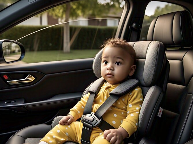 How to get children to sit well in their private chairs when riding a car. Photo: AI