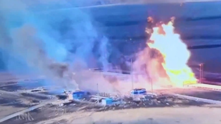 The attack caused a fire at the Russian gas pipeline's measuring station. Photo: Russian Ministry of Defense