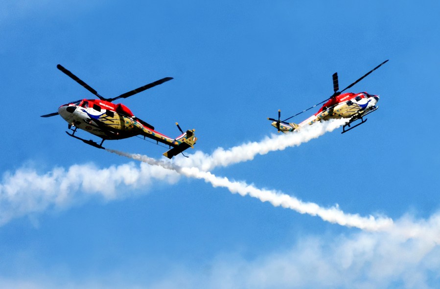 Indian air force helicopter at a show in Bengaluru. Illustrative photo: Xinhua
