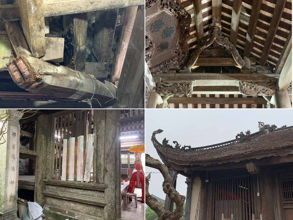 Các hạng mục bằng gỗ ở đình đã bị mối mọt, nhiều chỗ bị mục nát. Ảnh: Hà Vi