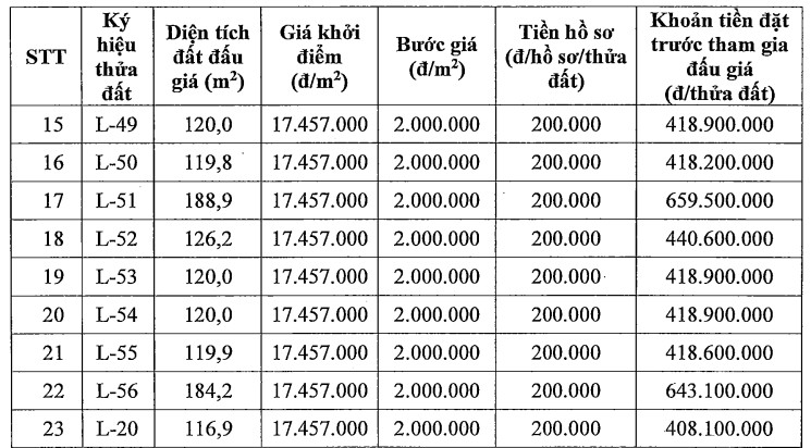 23 thua dat tai phien dau gia ngay 19.3. Anh chup man hinh