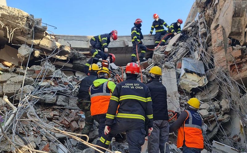Before going to Myanmar, a rescue team of the Vietnam Police deployed rescue operations in Tho Nh Ky after the 2023 earthquake. Photo: Ministry of Public Security