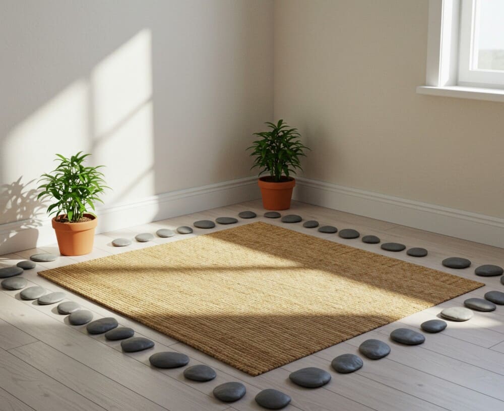 Hãy thiết kế một không gian thiền phù hợp tại nhà để mang đến sự bình yên trong tâm hồn. Ảnh: AI - Đạt