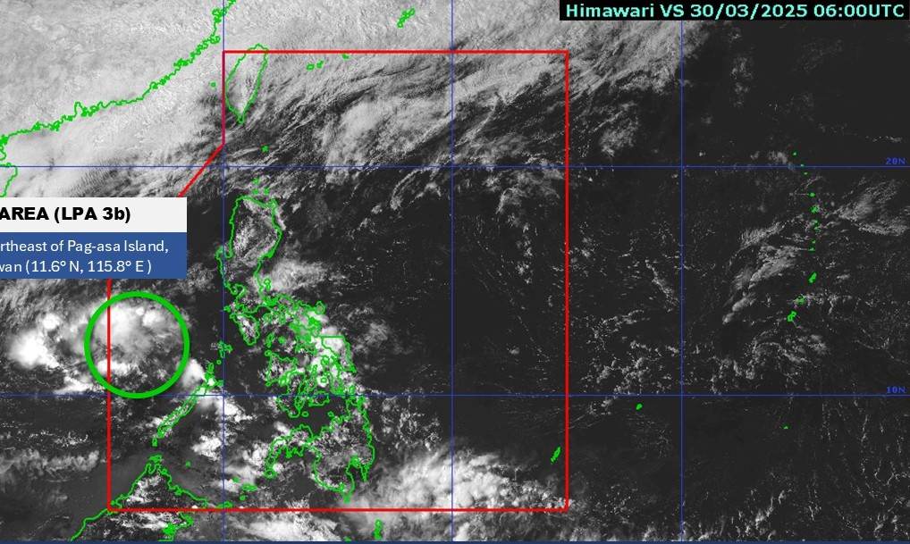 La posicion de la presion baja en el mar del sur, a las 3 de la tarde del 30 de marzo de 2025. Imagen de PAGASA