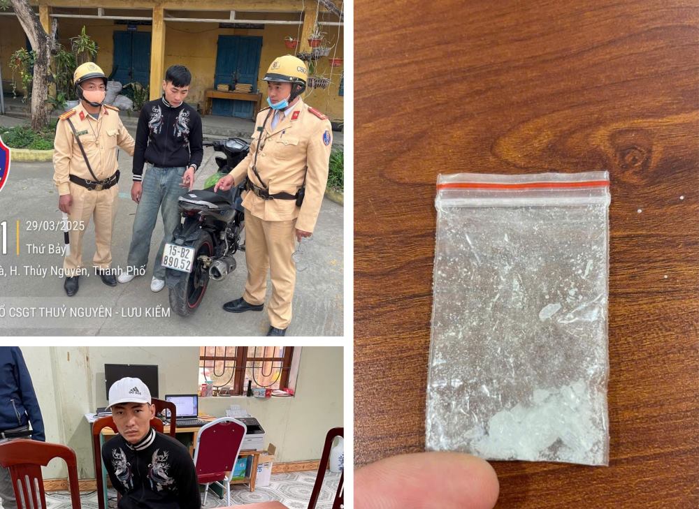 Subject Dat and the seized evidence. Photo: Hai Phong City Police