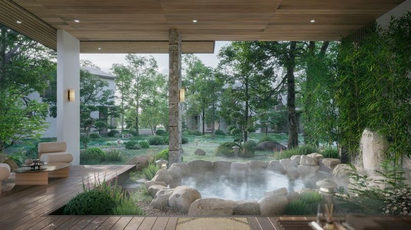 Be khoang nong tai biet thu onsen don lap.