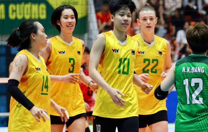 VTV Binh Dinh Long An se encuentra con el equipo de la Liga de la Informacion - TCT Northeast en el campeonato nacional de voleibol 2025. Imagen de VTV BDLA