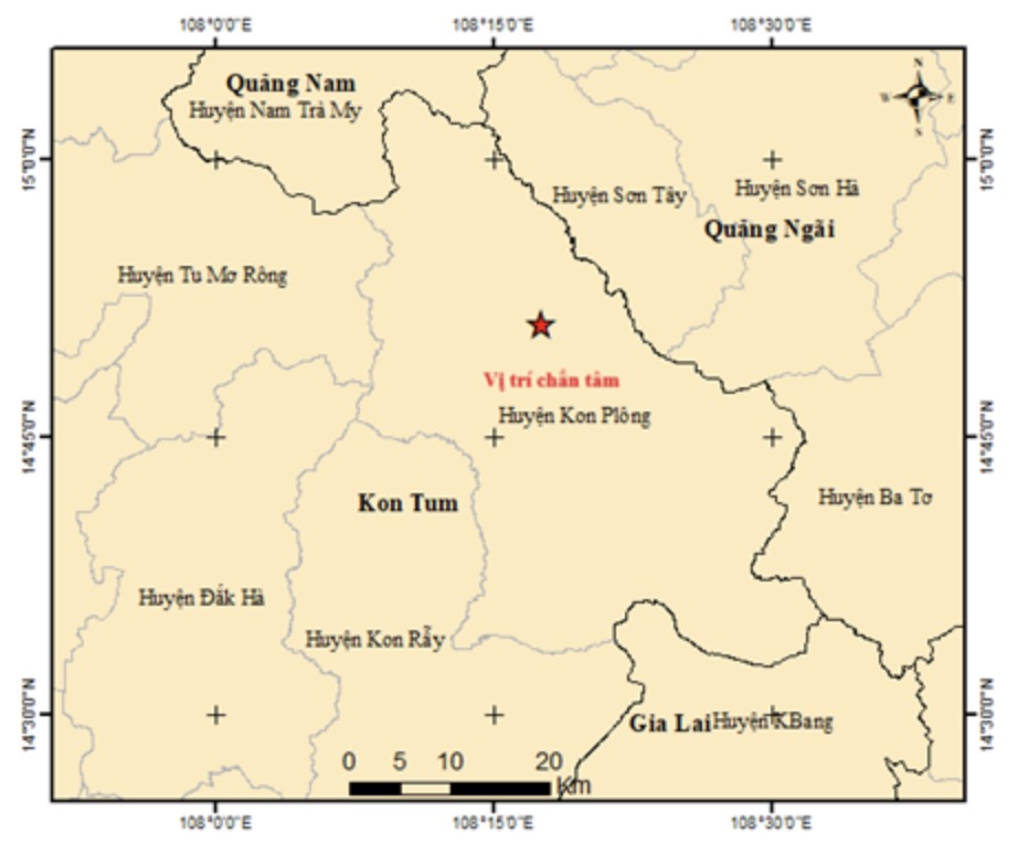 Mapa del epicentro del terremoto en el area de Kon Tum. Foto: Centro de Noticias de Terremotos y Alerta de Seismos - Instituto de Ciencias de la Tierra