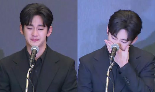 Kim Soo Hyun bật khóc chia sẻ về ồn ào đời tư. Ảnh: Cắt từ video