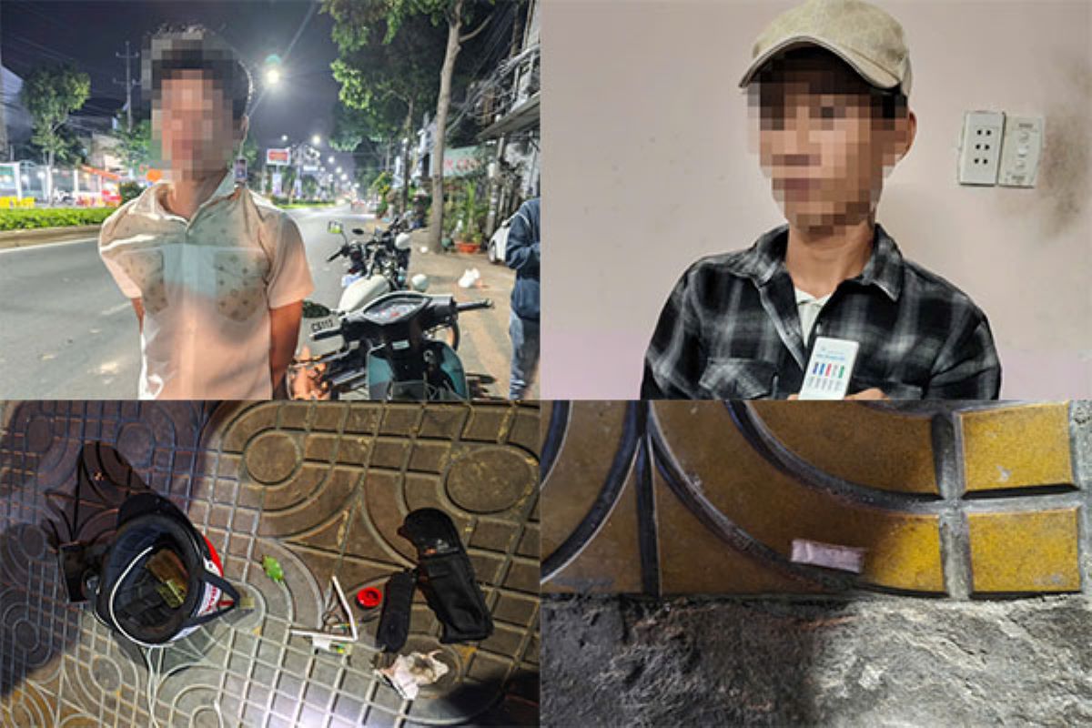 Cac doi tuong bi bat vi tang tru va su dung trai phep chat ma tuy. Anh: Cong an Soc Trang