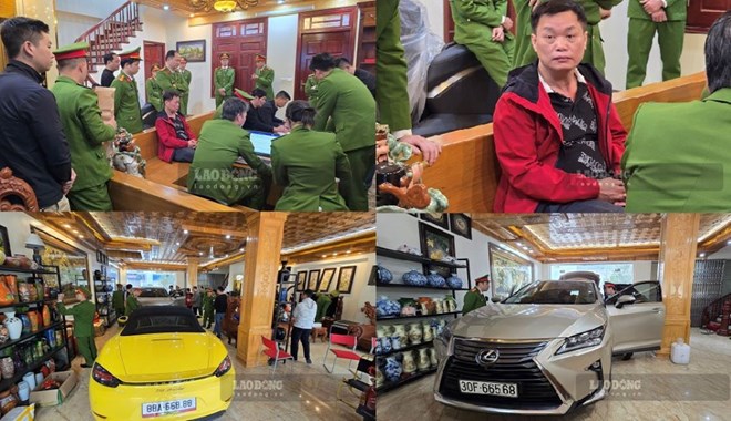 The Investigation Police Agency - Thai Binh Provincial Police urgently searched the residence and arrested the boss of a billion-dollar lottery ring nicknamed "Goc Market". Photo: Trung Du