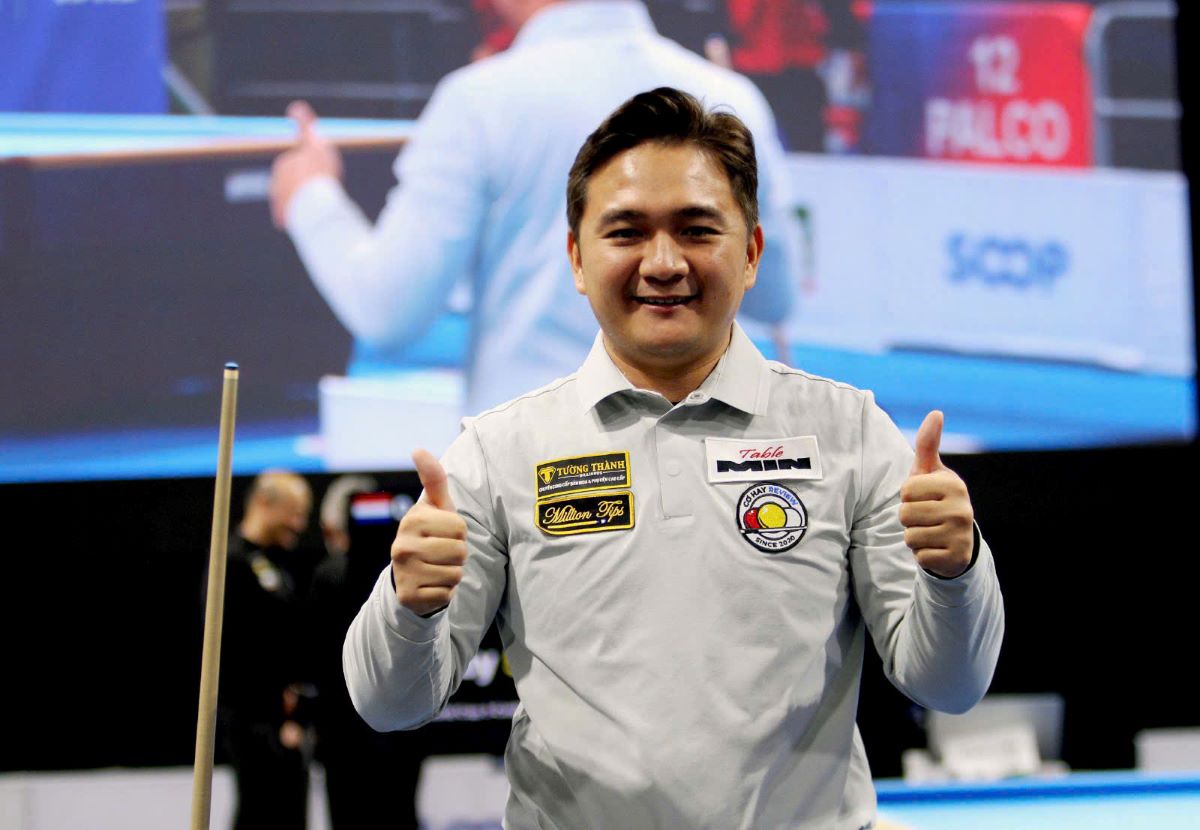Tran Thanh Luc followed Tran Quyet Chien, Bao Phuong Vinh, Tran Duc Minh to become famous in 3-cushion Vietnamese carom billiards in the world arena. Photo: UMB