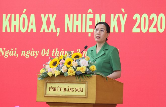 Ms. Bui Thi Quynh Van - Secretary of the Quang Ngai Provincial Party Committee delivered a concluding speech at the conference. Photo: Vien Nguyen