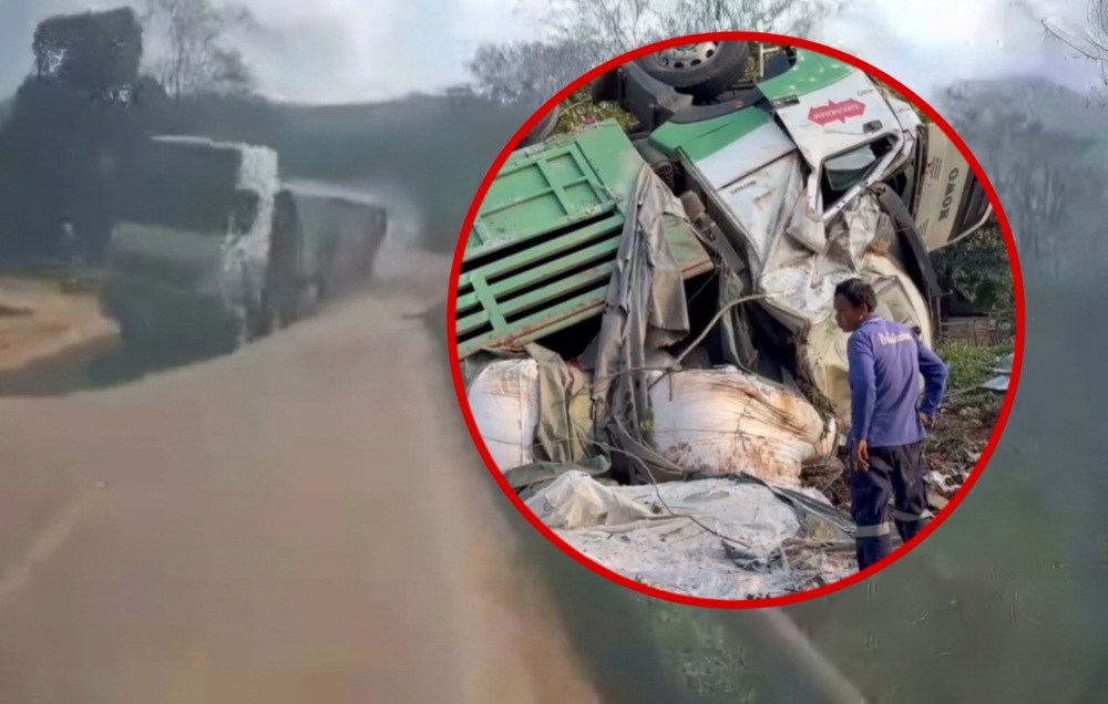 A self-trailer caused an accident in Quang Binh. Photo: Cut from clip