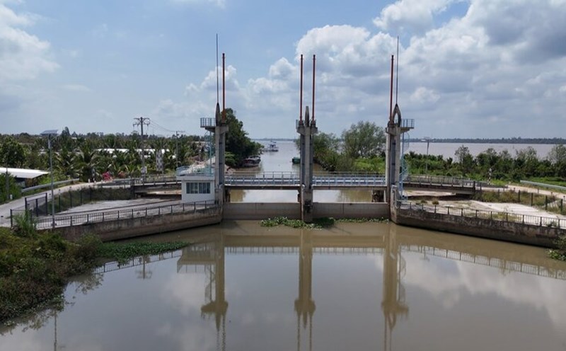 People are happy because the salinity prevention sewer system is about to be completed. Photo: Hoang Loc