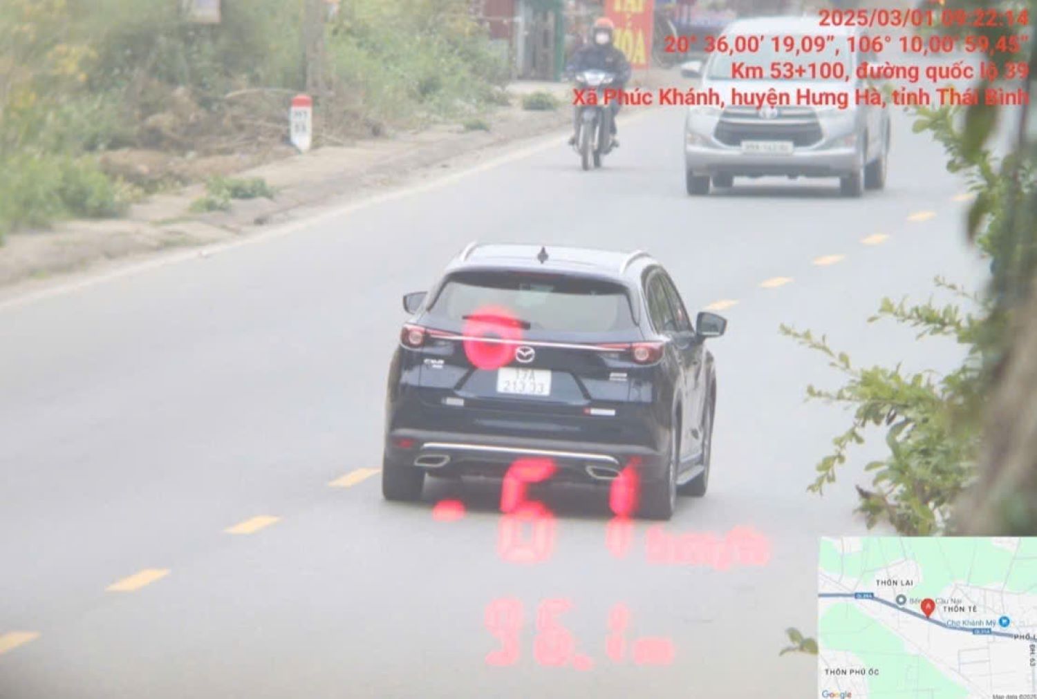 Image of the vehicle violating the speed limit. Source: Traffic Police Department - Thai Binh Provincial Police