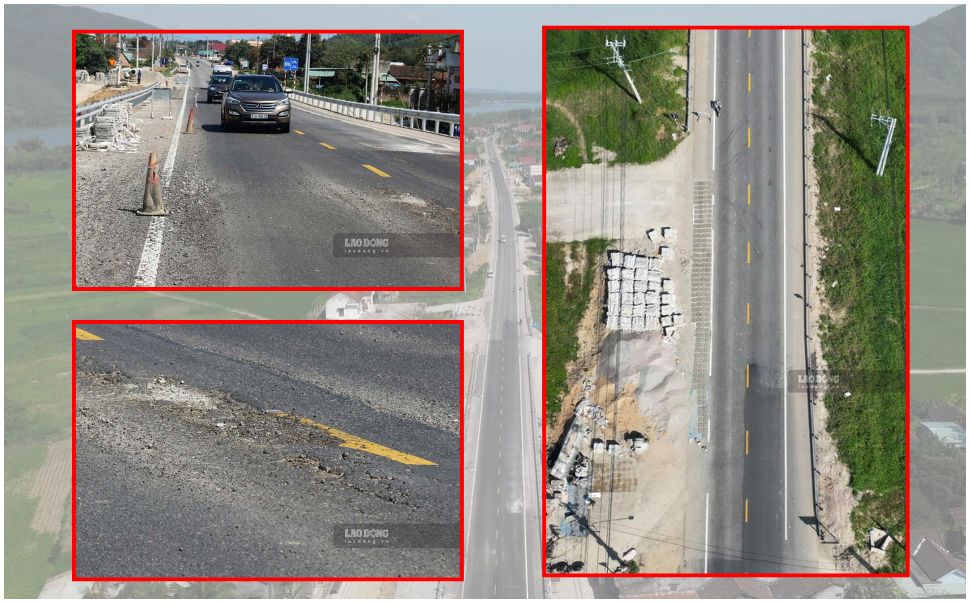 Many locations on National Highway 19 through Binh Dinh have peeling and damaged road surfaces. Photo: Hoai Luan