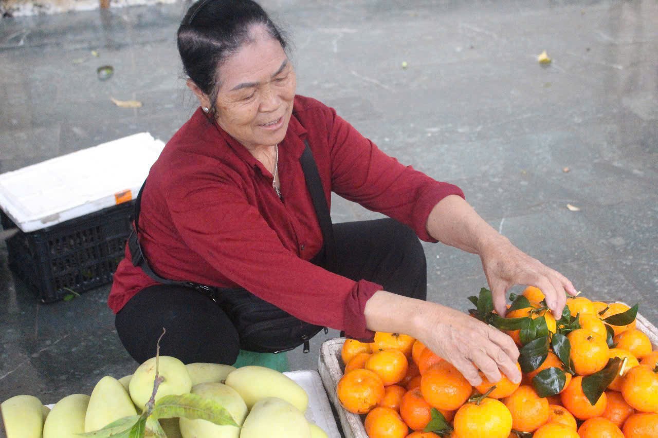 Khac voi chi Huyen va chi Minh, lien chi Vu Thi Dinh - thanh vien CLB Quan ho thon Hoai Trung chon nghe buon ban lam chinh. “Ruong co, trong them gao vua de an, vua nuoi con lon, con ga. Con chu yeu thu nhap hien tai cua toi den tu nghe ban hoa qua”, chi Dinh vua ke vua xep hoa qua cho ngay ngan, dep mat. Nghe cho bua vat va, nang cung nhu mua, chi Dinh phai di nhap hang tu khoang bon gio sang de ra cho ban. Neu duoc hom dat hang, chi Dinh co the kiem duoc vai tram nghin mot ngay, dem lai nguon thu kham kha