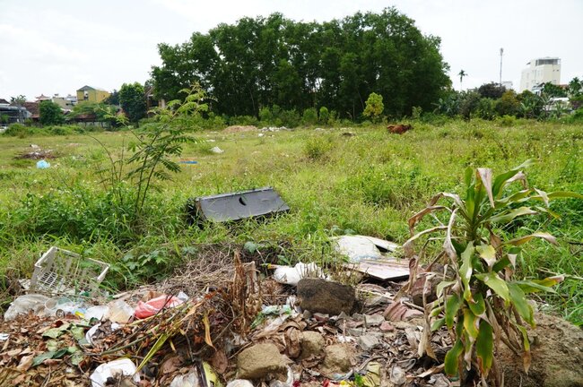1,25 ha đất nằm ở vị trí đắc địa ngay trung tâm TP Quảng Ngãi, ban đầu được quy hoạch để xây dựng công viên tình yêu, sau đó điều chỉnh để xây dựng trường học. Tuy nhiên, suốt gần 10 năm qua, khu đất này vẫn chỉ là bãi đất hoang hóa, gây lãng phí tài nguyên và làm xấu đi bộ mặt đô thị của TP Quảng Ngãi. Ảnh: Viên Nguyễn.
