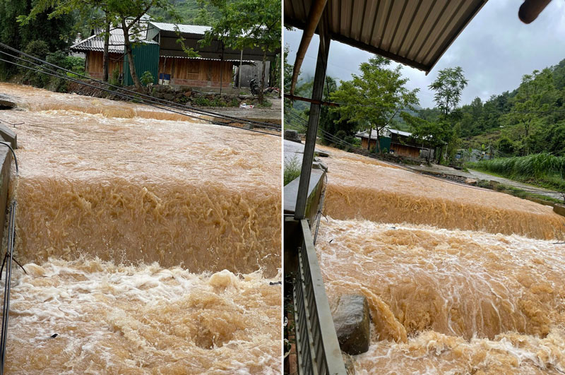 Nuoc lu dang cao, cac diem sat lo xuat hien o Cao Bang. Anh: Cong an Cao Bang.