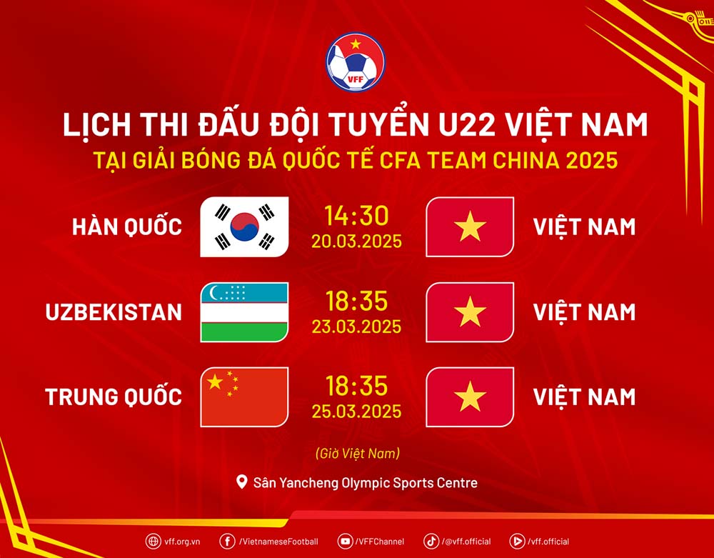 Lich thi dau cua U22 Viet Nam tai giai bong da quoc te CFA Team China 2025. Anh: VFF