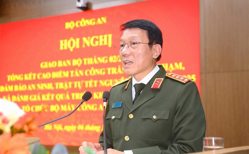 Politburo member and Minister of Public Security Luong Tam Quang gave a speech at the conference. Photo: Ministry of Public Security