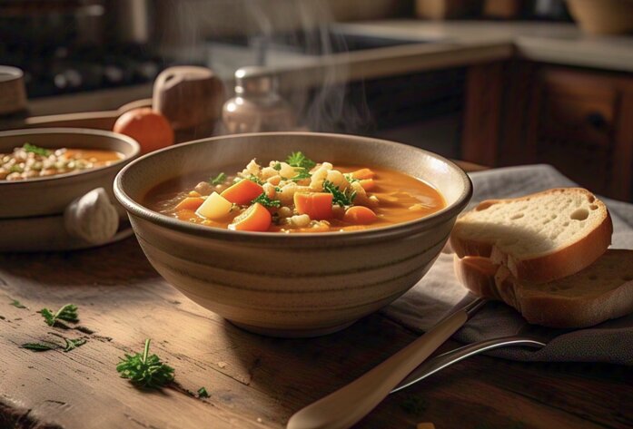 How to cook vegetable barley soup to lose weight. Photo: AI