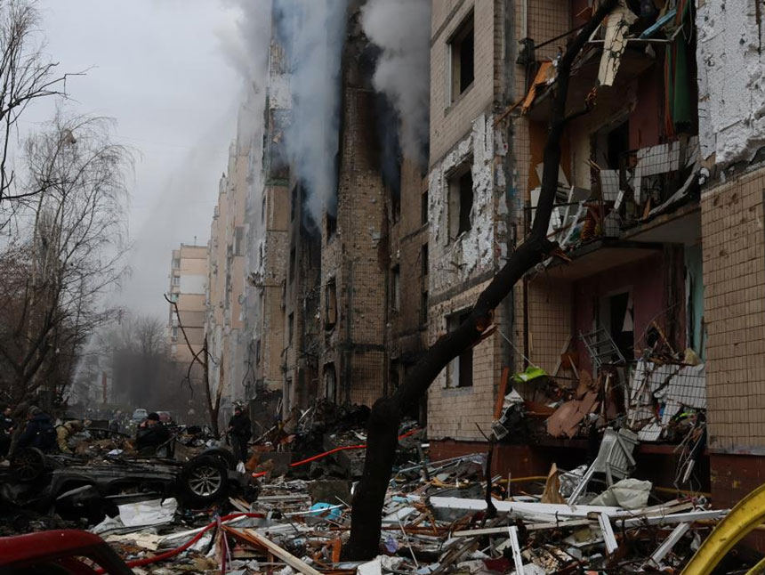 Russia suddenly attacked Ukraine on March 5 in the city of Kryvyi Rih. The photo shows the scene of a Russian airstrike on the capital Kiev earlier last year. Photo: Xinhua