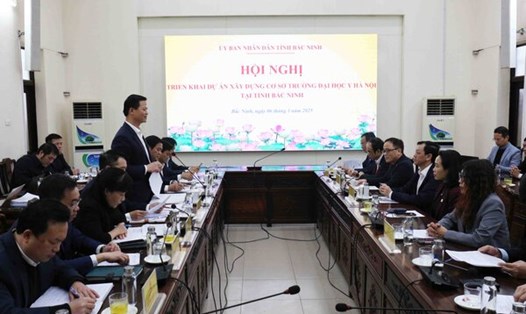 Toàn cảnh Hội nghị làm việc giữa UBND tỉnh Bắc Ninh và ĐH Y Hà Nội. Ảnh: Đăng Hòa