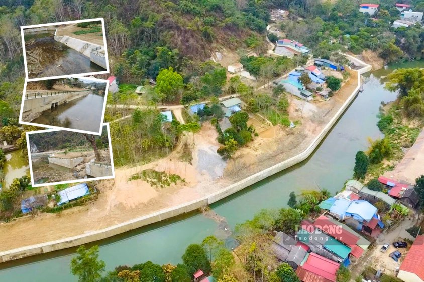 Close-up of the embankment to prevent landslides on the Chu and Cau rivers in Bac Kan after half a year of construction. Photo: Nguyen Hoan.