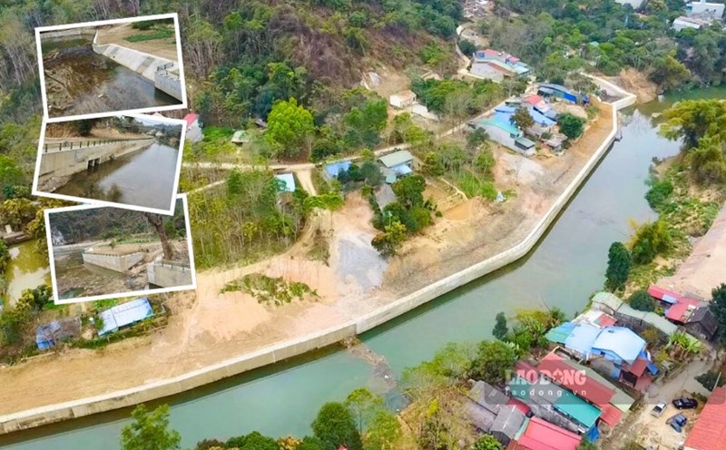 Close-up of the embankment to prevent landslides on the Chu and Cau rivers in Bac Kan after half a year of construction. Photo: Nguyen Hoan.